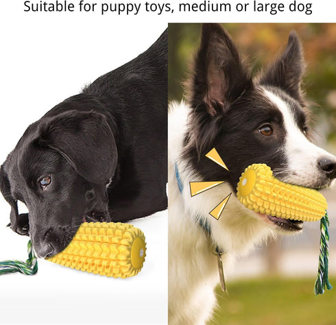 Dog Chew Toys for Aggressive Chewers - Corn Interactive Squeaky Toys for Medium Breed, Tough Rubber