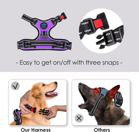 PHOEPET No Pull Dog Harness for Small Dogs, Reflective Adjustable Vest with Front Clip, 2 Metal Rings, Purple (S)