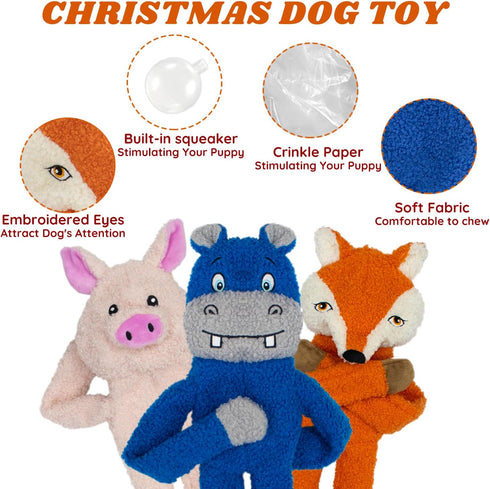 3 Pack No Stuffing Dog Toys Crinkle Squeaky Interactive Plush Dog Toy, not for Aggressive Chewers, to Keep Them