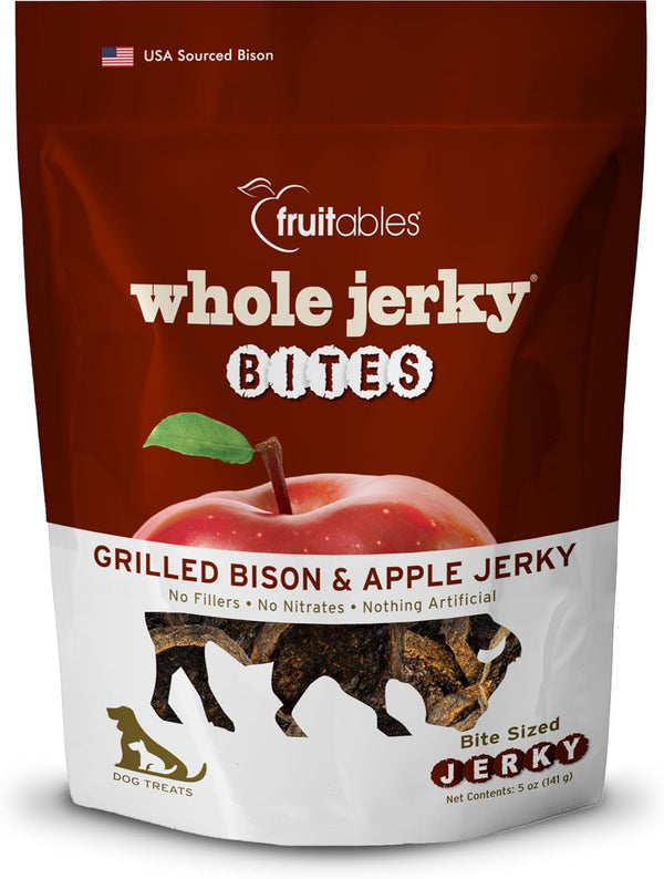 Fruitables Whole Jerky Bites, Grilled Bison Dog Treats, Healthy Dog Treats, 5 Ounces