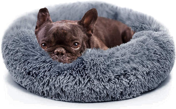 Small Calming Dog Bed, Anti-Anxiety Machine Washable Fluffy Luxury Waterproof Cozy Soft Round Bed