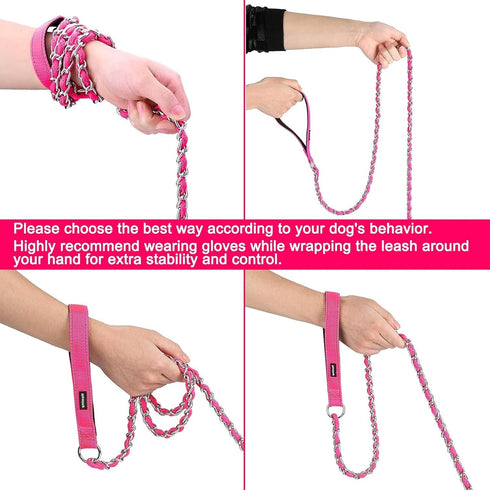HOMIMP Chew Proof Dog Leash for Medium Large Dogs, Reflective 6 FT Heavy Duty Metal Chain Leash with Padded Handle