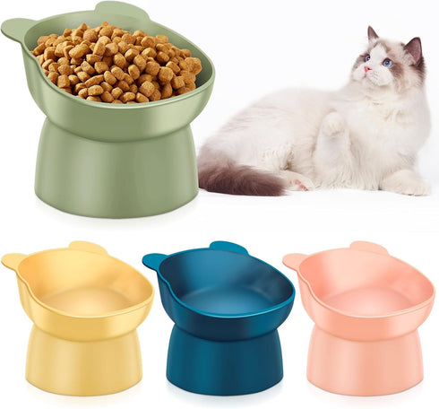 Zhehao 4 Pcs Elevated Cat Bowls, 15 Degrees Tilted Raised Plastic Food and Water Bowls for Cats and Small Dogs (Bear)