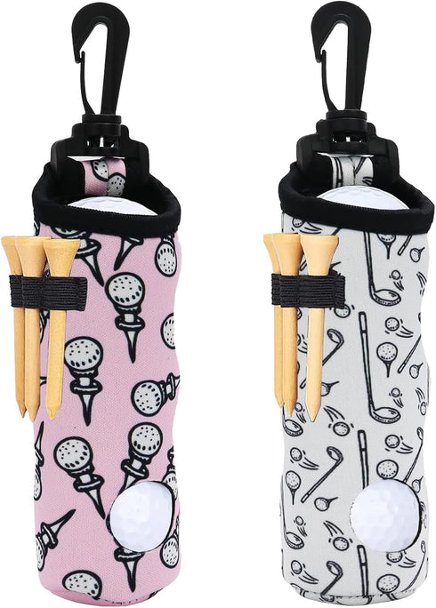 Golf Ball Holder and Tee Holder Carry Bag Pouch with Light Weight Hook Keychain Belt Clip Portable Accessories 2 Pack