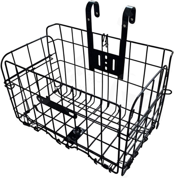 Folding Bike Front Basket Wire Basket with Handles for Easy Installation on Front Handlebar