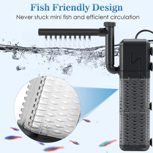 AQQA Aquarium Filter, Submersible Power Fish Tank Filter with Rainwater Aerator, Adjustable Water Flow Design, Ultra