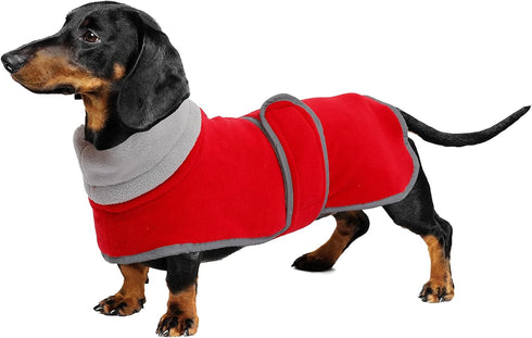 Geyecete Dachshund Sweaters - Red-L Dachshund Coat with Padded Fleece Lining and High Collar, Dog Snowsuit Adjustable