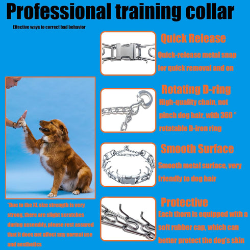 Prong Training Collar for Dogs, Adjustable Dog Pinch Collar with Quick Release Buckle, No Pull Collar for Small Medium