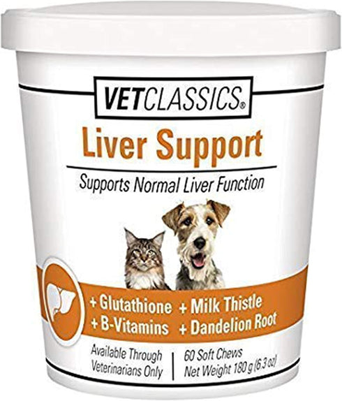 Vet Classics Liver Support Supplement for Dogs & Cats, 60 Soft Chews - B-Vitamins, Glutathione, Milk Thistle