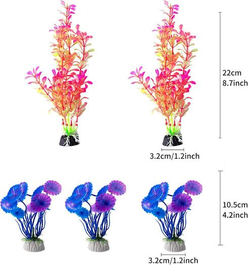 25 Pack Artificial Aquarium Plants, Small Size 4 Inch Fish Tank Decorations, Plastic Blue