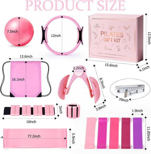 12 inch, Set All-in-One Home Workout Kit for WomenPilates Kit with Ankle Weights, Magic Circle Resistance Bands, Mini