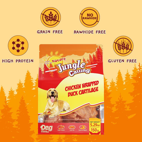 21 Count Jungle Calling Dog Treats, Chicken Wrapped Bones, Rawhide Free Chews Made with Real Meat and Duck Cartilage