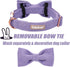 Lavender Corduroy Dog Collars with Bow Tie, Adjustable Safety Metal Buckle for Small Medium Large Dogs, S-Neck 10"-16"