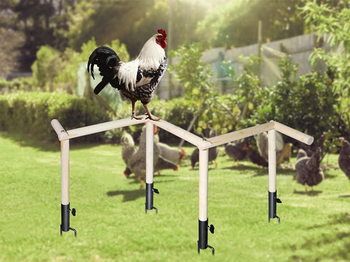 Neeenn Large Chicken Perch Toy for Coop, Wooden Chick Perch Stand with Metal Ground Plug, Chicken Coop Backyard Poultry