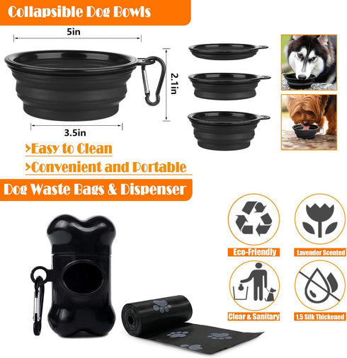 No Pull Dog Harness, Collar & Leash Set with Dog Seat Belt, Collapsible Bowls & Poop Bag Dispenser for Small to Large