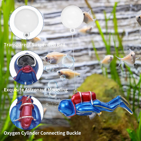 WishLotus Fish Tank Diver Decoration - Resin Aquarium Floating Ornament for Realistic Small Diver Landscaping (Blue)