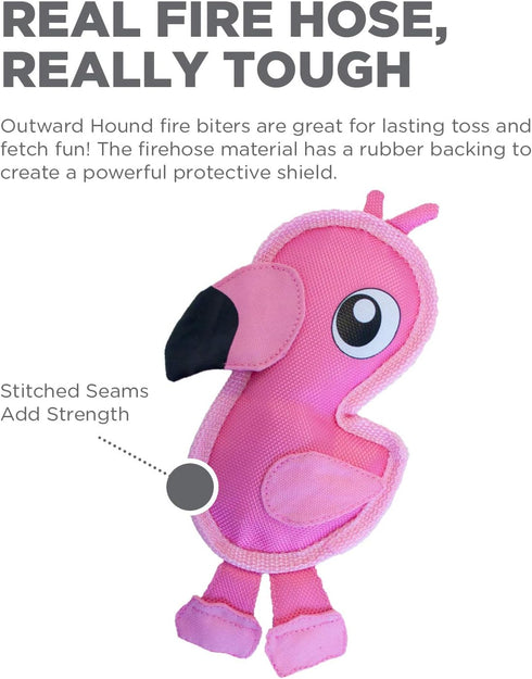 Outward Hound Fire Biterz Flamingo Plush Interactive Dog Toy, Small Firehouse Material