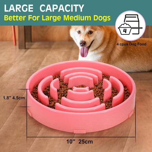 WHIPPY Large Slow Feeder Dog Bowls for Large Medium Dogs, Anti-Choking Slow Feeding Maze Puzzle Bowl, Pink