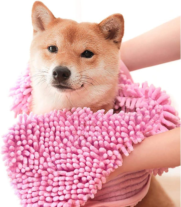 Dog Towel - Microfiber Super Shammy Quick Dry Bath Towels for Small, Medium, Large Dogs and Cats (Medium, Pink)