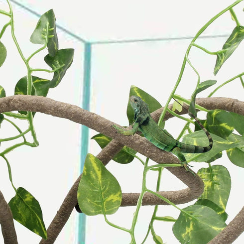 Coolrunner 8FT Reptile Vines and Flexible Leaves with Suction Cups Jungle Climber Habitat Decor for Lizards, Gecko
