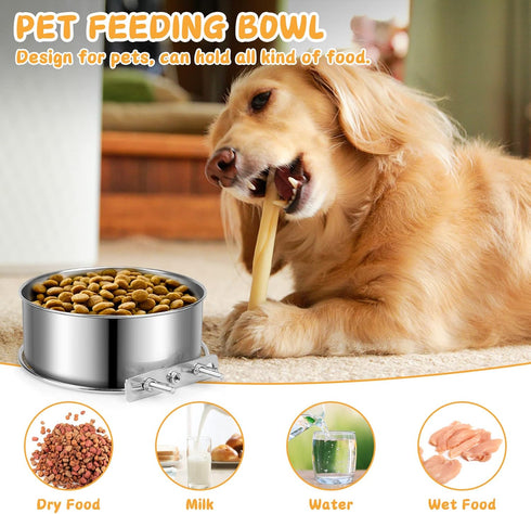 Stainless Steel Dog Bowls, ShineMe 40oz & 60oz No Spill Water and Food Bowls with Hanging Hook for Kennel