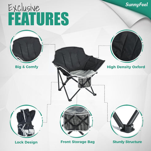 500 LBS SUNNYFEEL Oversized Camping Chair Heavy Duty Folding Moon Chair Large Sofa Chair for Adults Portable Camp Lawn
