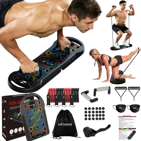 HOTWAVE Push Up Board Fitness - Portable Foldable 20 in 1 Push Up Bar for Home Gym Strength Training