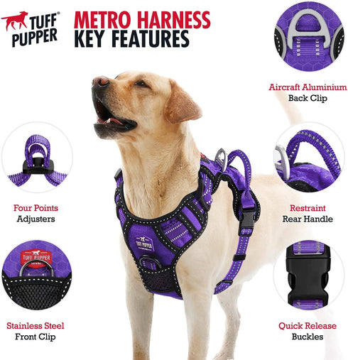 Tuff Pupper No Pull Easy Walk Dog Harness | Heavy Duty Pet Vest with Front & Back Leash Clips, Purple, Small