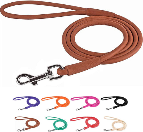 CollarDirect Rolled Leather Dog Leash 4ft, Soft Padded Training Lead 6ft for Small Medium Large Dogs