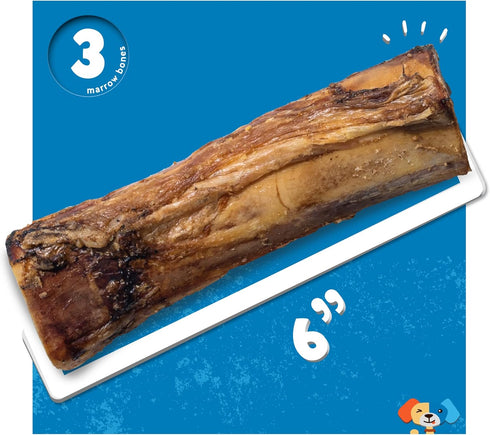 (3 Pack), 6" Jack&Pup Marrow Bones for Dogs Marrow BoneLong Lasting Dog Bones for Large Dogs, Natural Beef Bone