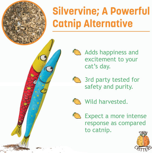 Silvervine Sardine 2-Pack Organic Catnip Substitute Toys for Cats & Kittens, 100% All-Natural