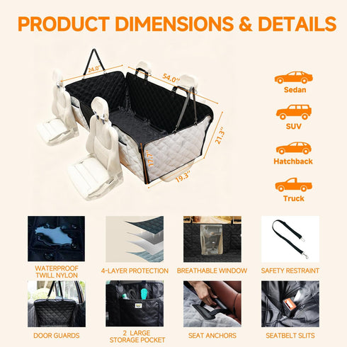 Hammock, PETTALK Deluxe Double Side Dog Car Seat Cover Back Seat, Waterproof Seat Cover Reversible,Heavy Duty,Anti