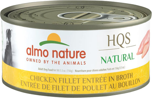 HQS Natural Wet Dog Food Chicken Fillet Entree in Broth by almo nature, 5.5 oz (Pack of 12)