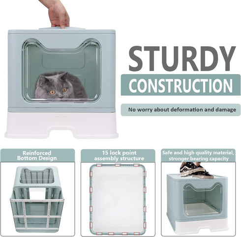2-in-1 Foldable Cat Litter Box with Lid, Enclosed Potty, Large Top Entry Anti-Splashing Toilet, Easy to Clean Including