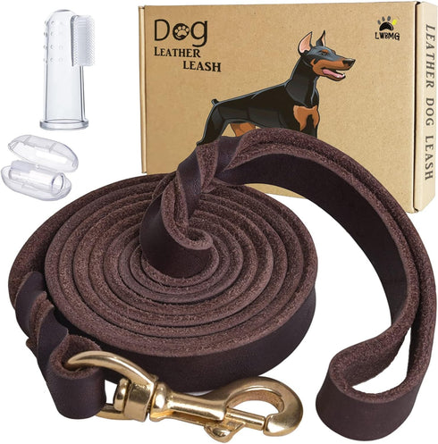 Leather Dog Leash 4ft x 3/4 inch, Heavy Duty Braided Genuine Leather Leash, Soft Comfortable for Large Medium Small Dogs