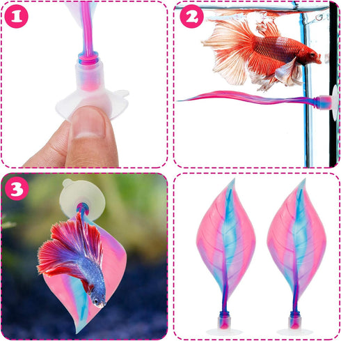 WILLBOND 2 Pieces Silicone Betta Bed Leaf Hammock - Comfortable Resting Spot for Betta Fish, No BPA, Pink