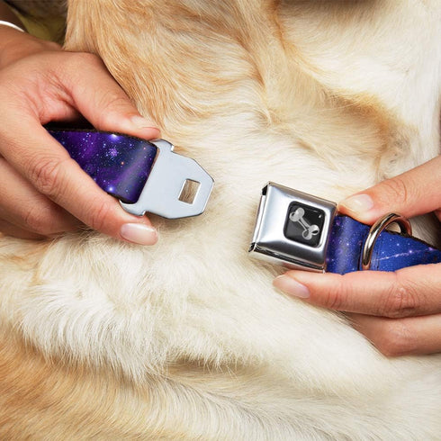 Buckle-Down Seatbelt Buckle Dog Collar - Galaxy Blues/Purples, 1" Wide, Fits 9-15" Neck