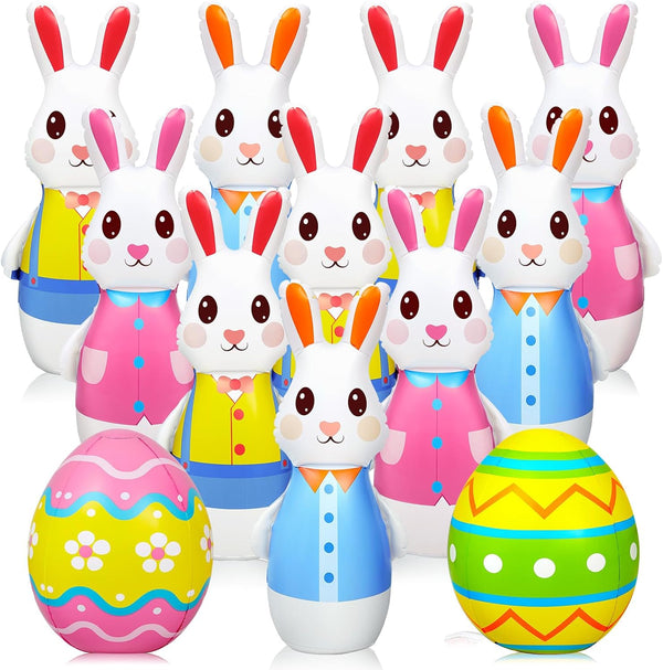 Shappy 12 Pcs 28 Inch Giant Inflatable Easter Bunny Bowling Set with