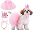 Dog Birthday Outfit Pink Tutu with Birthday Hat, Necklace & Bowtie Hairpin for Dogs (16-23 inch Wrist)
