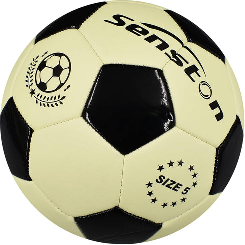 Senston Glow in The Dark Soccer Ball, Glowing Leather Size 5 Indoor Outdoor Night Soccer Ball with Pump