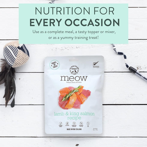 Meow Lamb & King Salmon Freeze Dried Raw Cat Food: High Protein, Natural, Limited Ingredient Recipe 1.76 oz