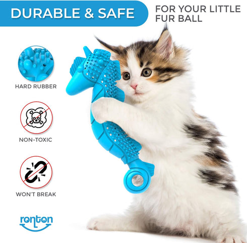 Ronton Cat Toothbrush Catnip Toy, Durable Hard Rubber Dental Care, Interactive Chew Toy (1 Pack - Seahorse)