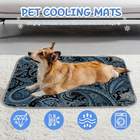 Generic 28" X22" Cooling Mats for Cats Ice Silk Pet Crate Mat Lotus Pattern Cooling Bed for Dogs Large Washable Dog Pad