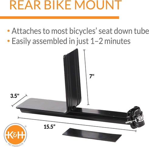 K&H Pet Products Universal Rear Bike Mount for Travel, Black, Fits Cat and Dog Bicycle Basket & Backpack
