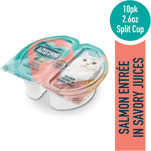 2.6 oz 20 (Pack 10), A Strong Heart Split Cup Wet Cat Food, Salmon Entree - Split Cups, Servings of Made in The USA