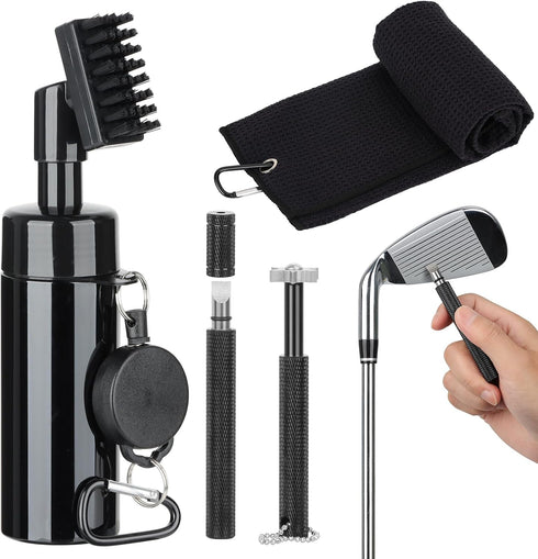 Golf Club Cleaner Brush - Groove Cleaning Tool with Towel and Retractable Lock Clip for Golf Bag