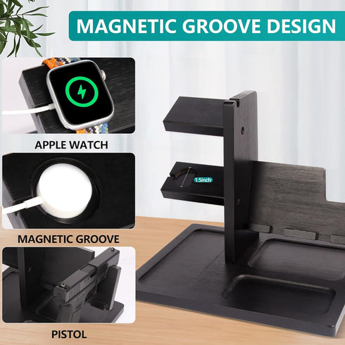 smocchy Pistol Rack for Gun Safe, Wooden Handgun Rack Holder for Gun, Wood Phone Docking Station with Magnetic Groove