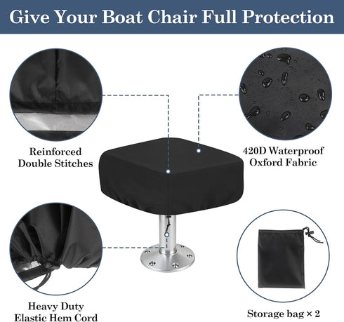 Klmnop 2 Pack 420D 18" 20" 14" Waterproof Boat Folding Seat Covers, Heavy Duty Silver-Coated Oxford Fabric All-Weather