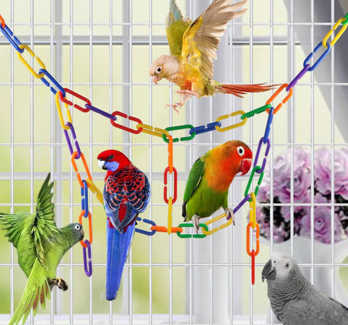 200-Piece Rainbow Plastic Chain Links & Toys, Interlocking C-Clip Bird Cage Accessories for Parakeets, Small Pets