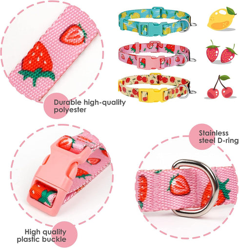 azuza 3 Pack Fruit Design Dog Collars, Comfortable Adjustable Nylon for Large Dogs, L (18-26inch), Strawberry, Lemon,